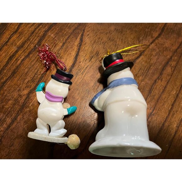 2 Snowman Christmas Ornaments 1 1988 Vntg Snowman Juggler 1 Badcock Snowman Bell - Picture 2 of 4